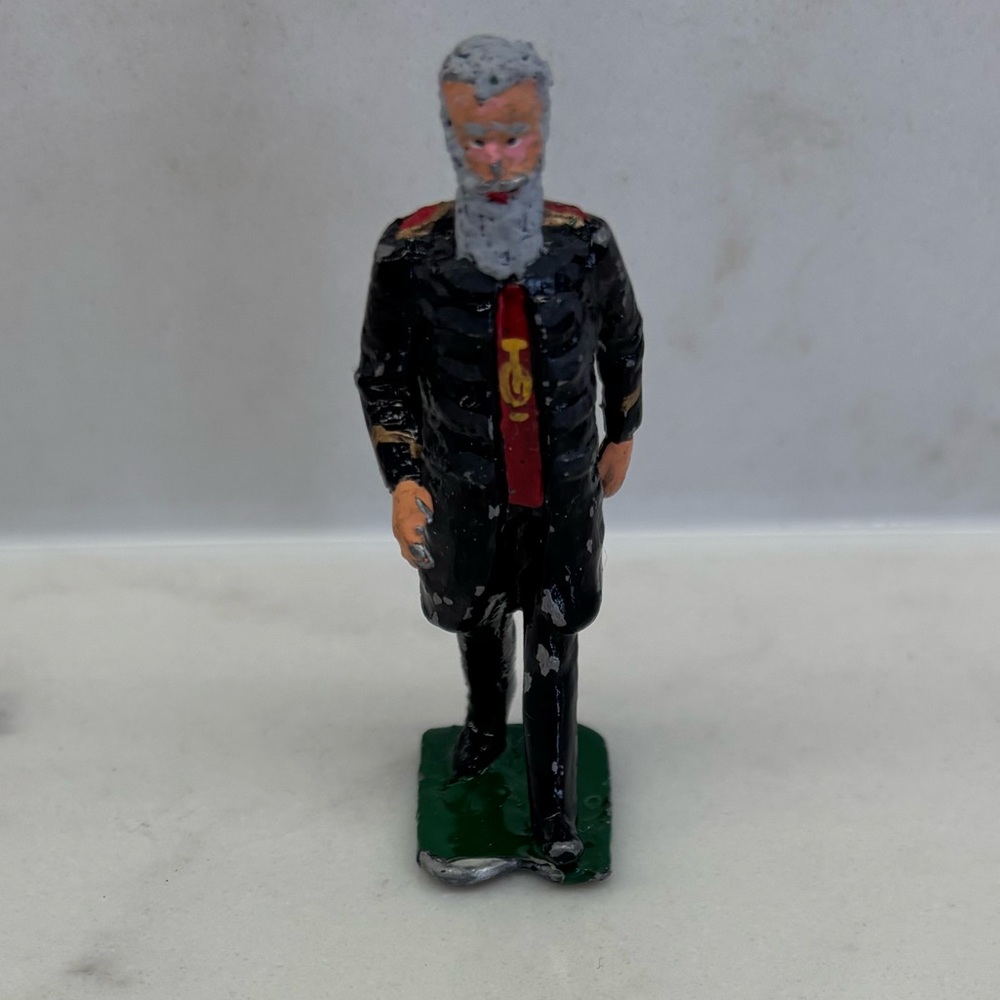 Vintage Hand-Painted Lead Metal Miniature Figurine Bearded Gentleman Long Coat